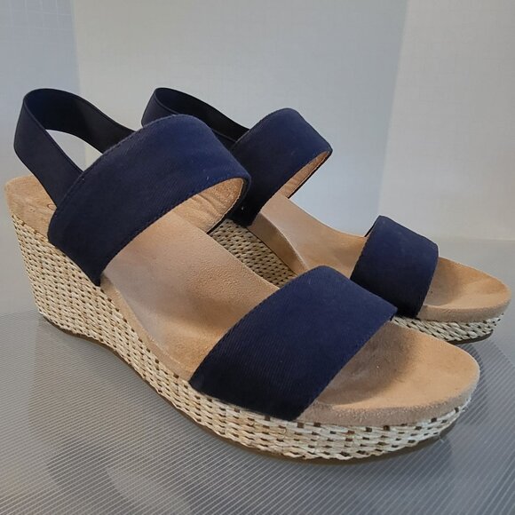 Life Stride Soft System navy blue wedge sandals EUC worn once size 9.5 - Picture 2 of 13
